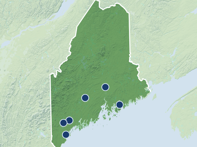 map of maine showing locations of participating colleges